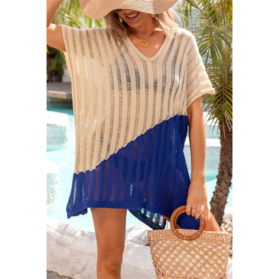 Angel Wings Slit Color Block V-Neck Cover Up Apparel and Accessories