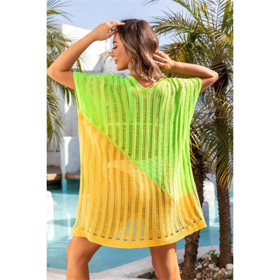 Angel Wings Slit Color Block V-Neck Cover Up Apparel and Accessories