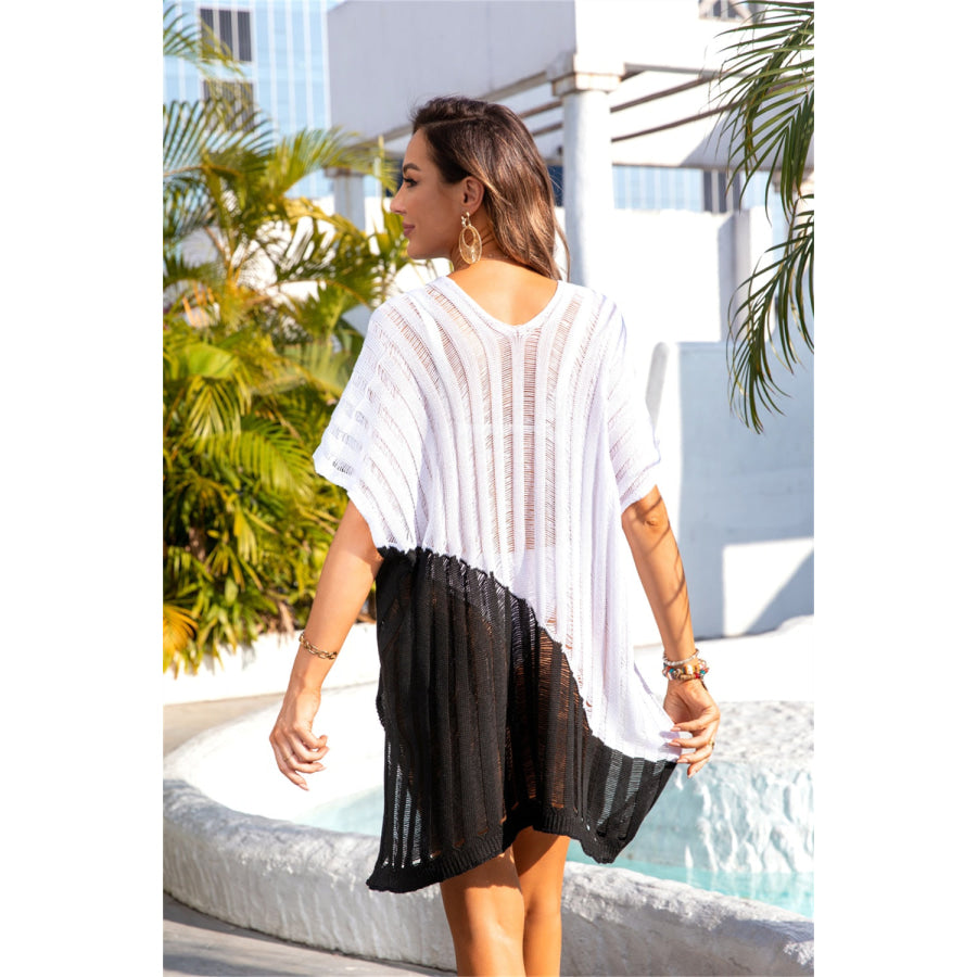 Angel Wings Slit Color Block V-Neck Cover Up Apparel and Accessories