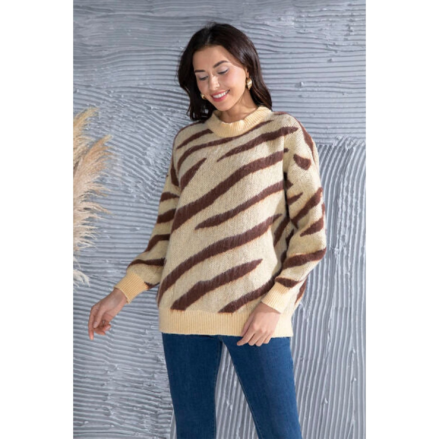 Animal Element Round Neck Dropped Shoulder Sweater Clothing