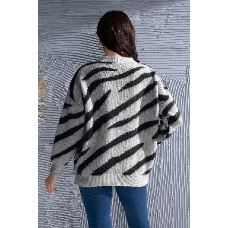 Animal Element Round Neck Dropped Shoulder Sweater Clothing