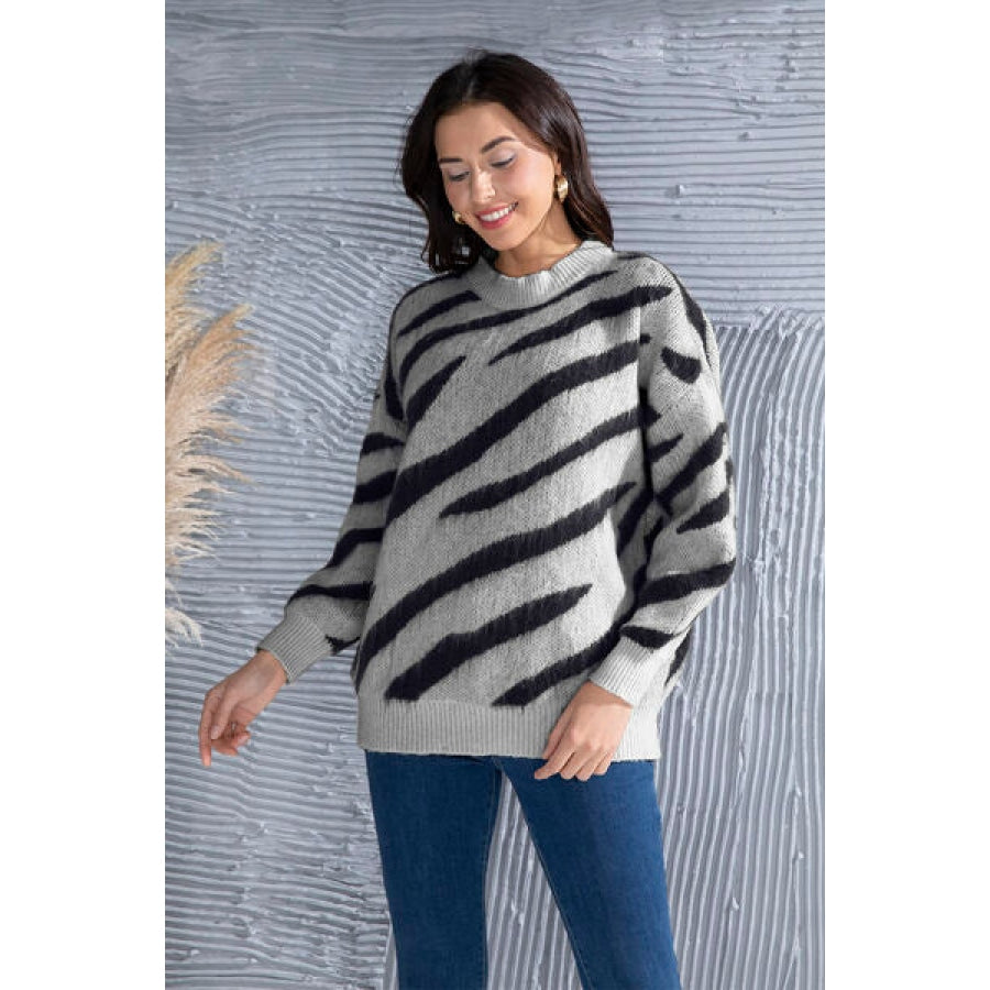 Animal Element Round Neck Dropped Shoulder Sweater Clothing