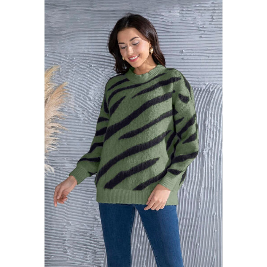 Animal Element Round Neck Dropped Shoulder Sweater Clothing