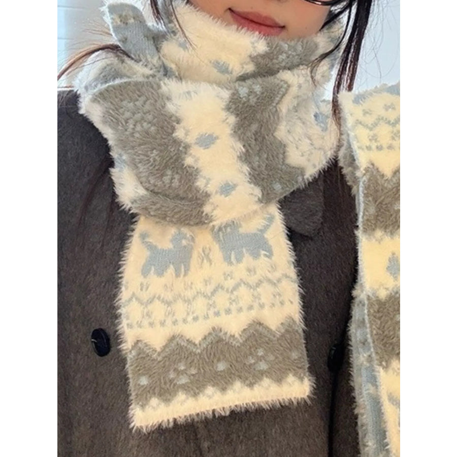 Animal Pattern Fuzzy Scarf Light Blue / ONESIZE Apparel and Accessories