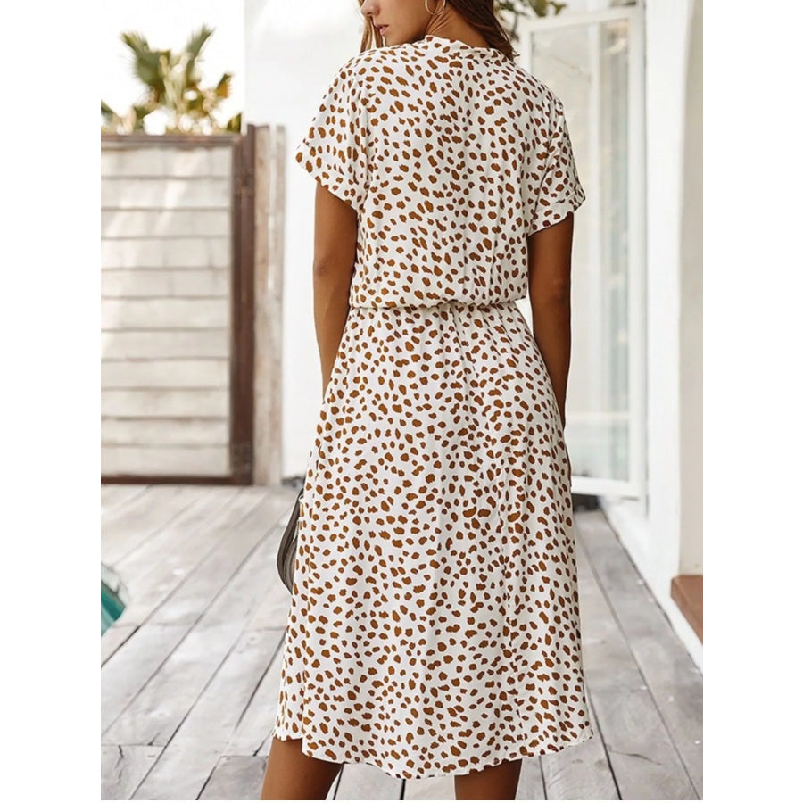 Animal Print Drawstring Waist Midi Dress Apparel and Accessories