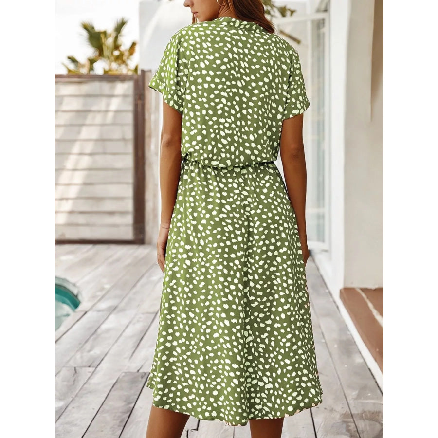 Animal Print Drawstring Waist Midi Dress Apparel and Accessories