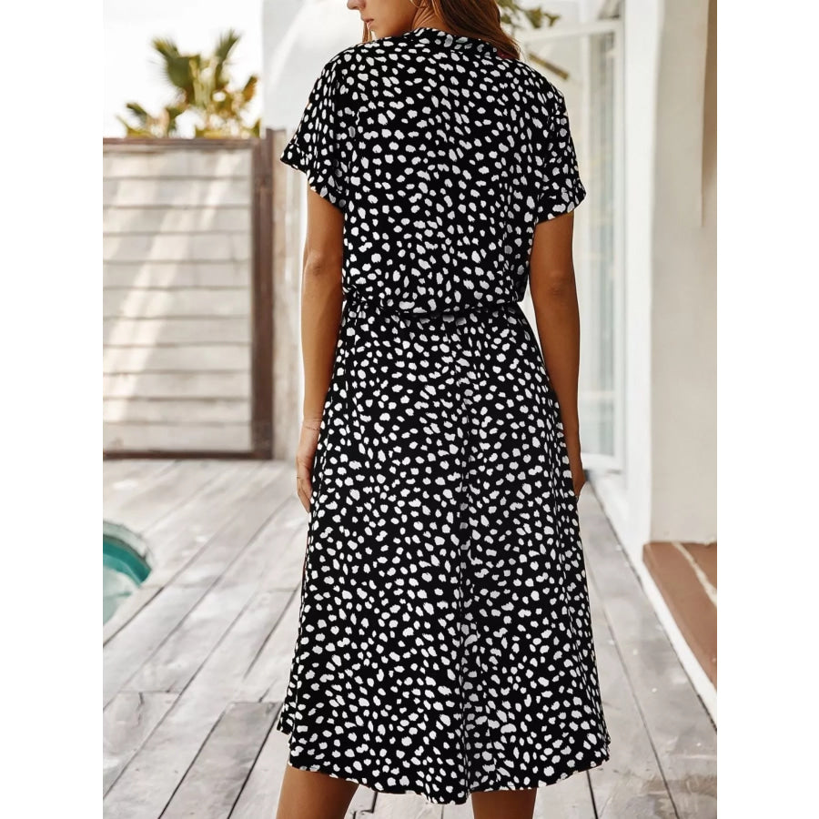 Animal Print Drawstring Waist Midi Dress Apparel and Accessories