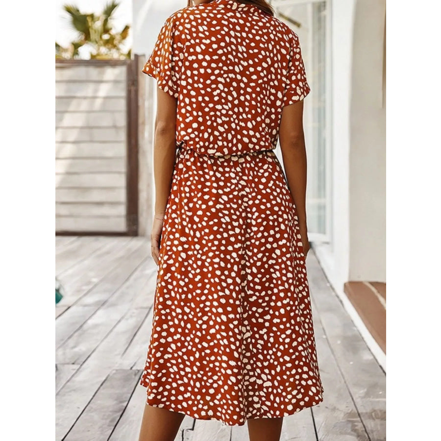 Animal Print Drawstring Waist Midi Dress Apparel and Accessories