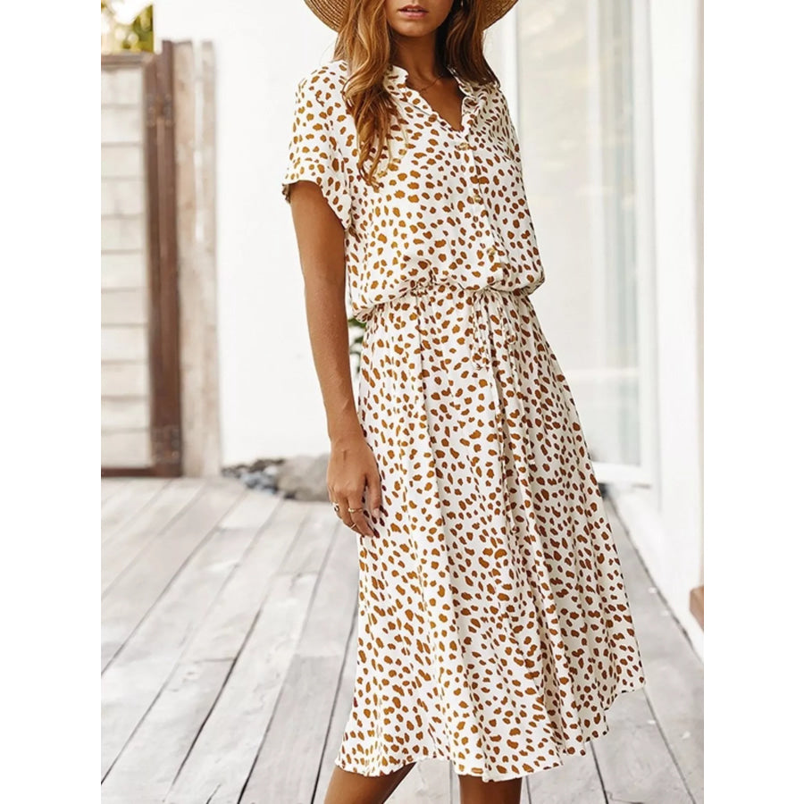 Animal Print Drawstring Waist Midi Dress Apparel and Accessories