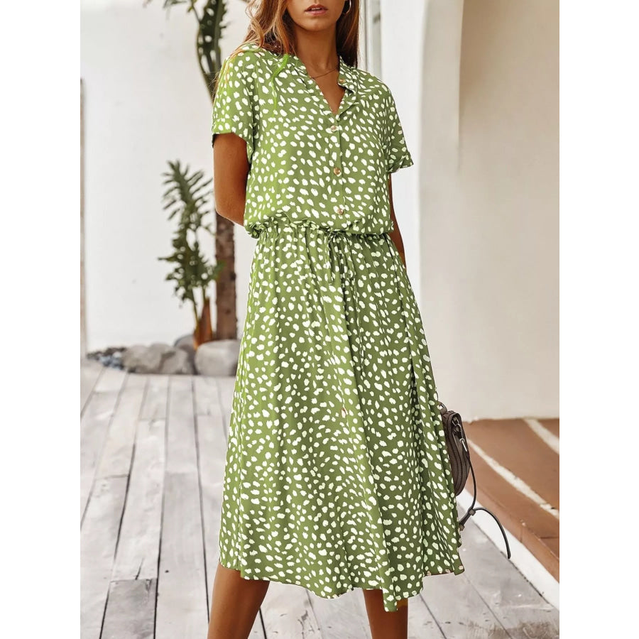 Animal Print Drawstring Waist Midi Dress Lime / S Apparel and Accessories