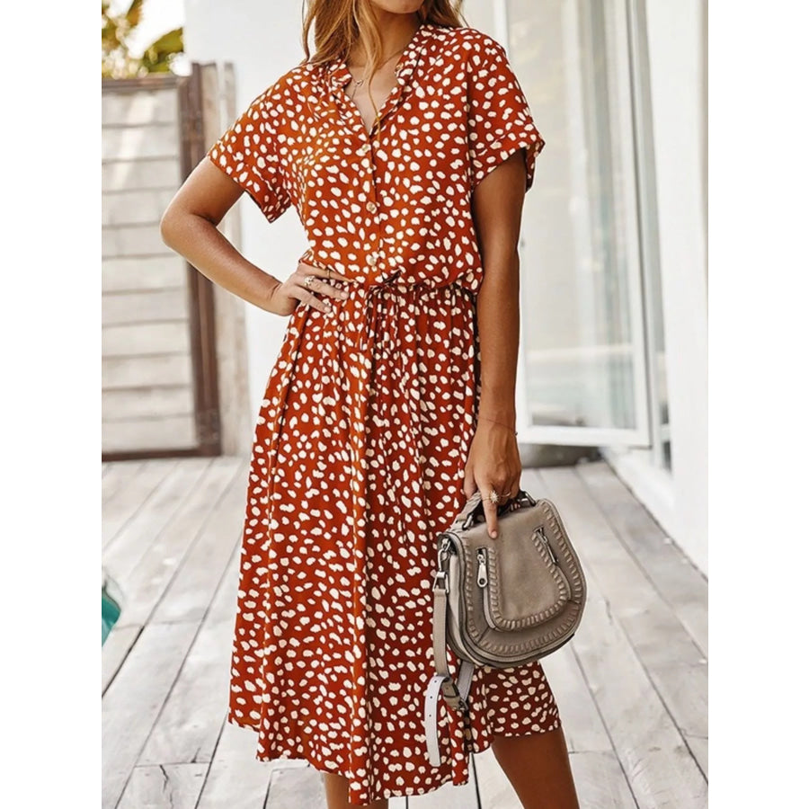 Animal Print Drawstring Waist Midi Dress Rust / S Apparel and Accessories