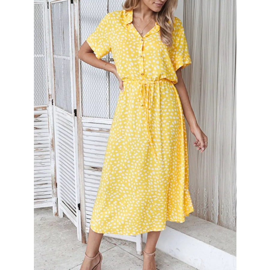 Animal Print Drawstring Waist Midi Dress Yellow / S Apparel and Accessories