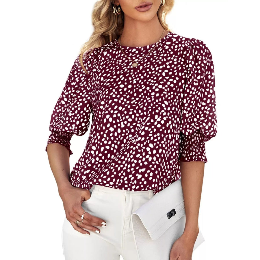 Animal Print Half Sleeve Blouse Burgundy / S Apparel and Accessories