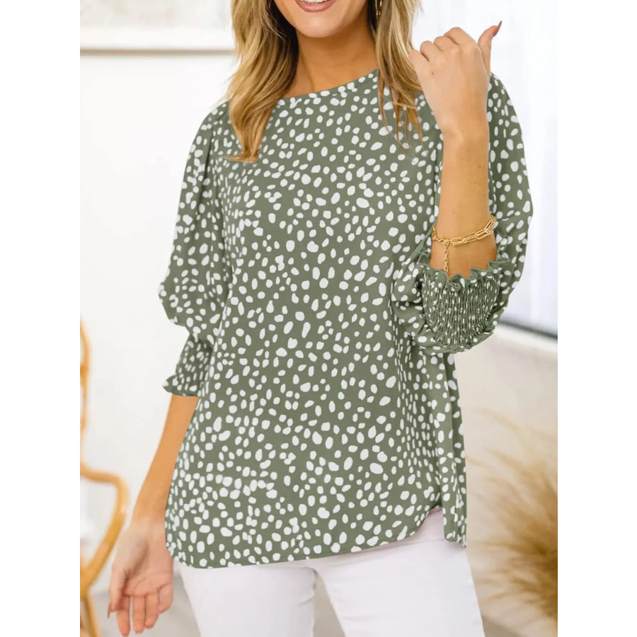 Animal Print Half Sleeve Blouse Green / S Apparel and Accessories