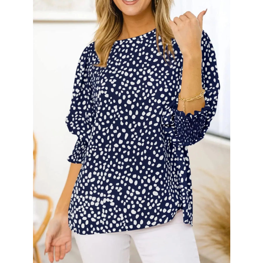 Animal Print Half Sleeve Blouse Navy Blue / S Apparel and Accessories