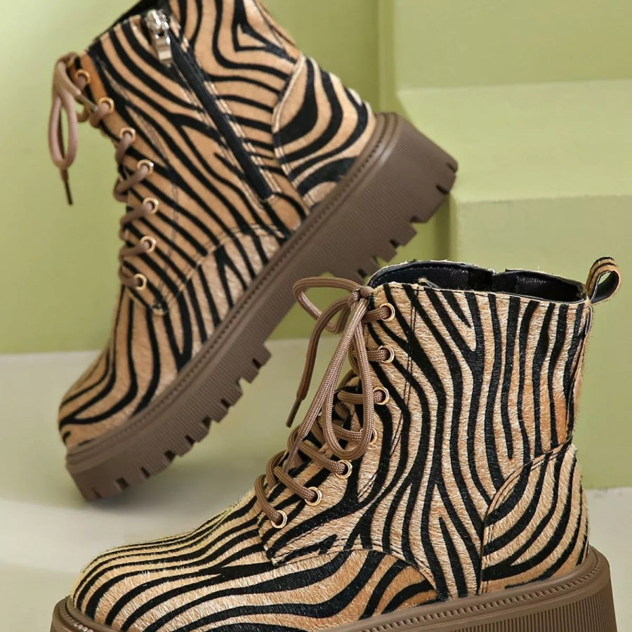 Animal Print Lace-Up Ankle Boots Apparel and Accessories