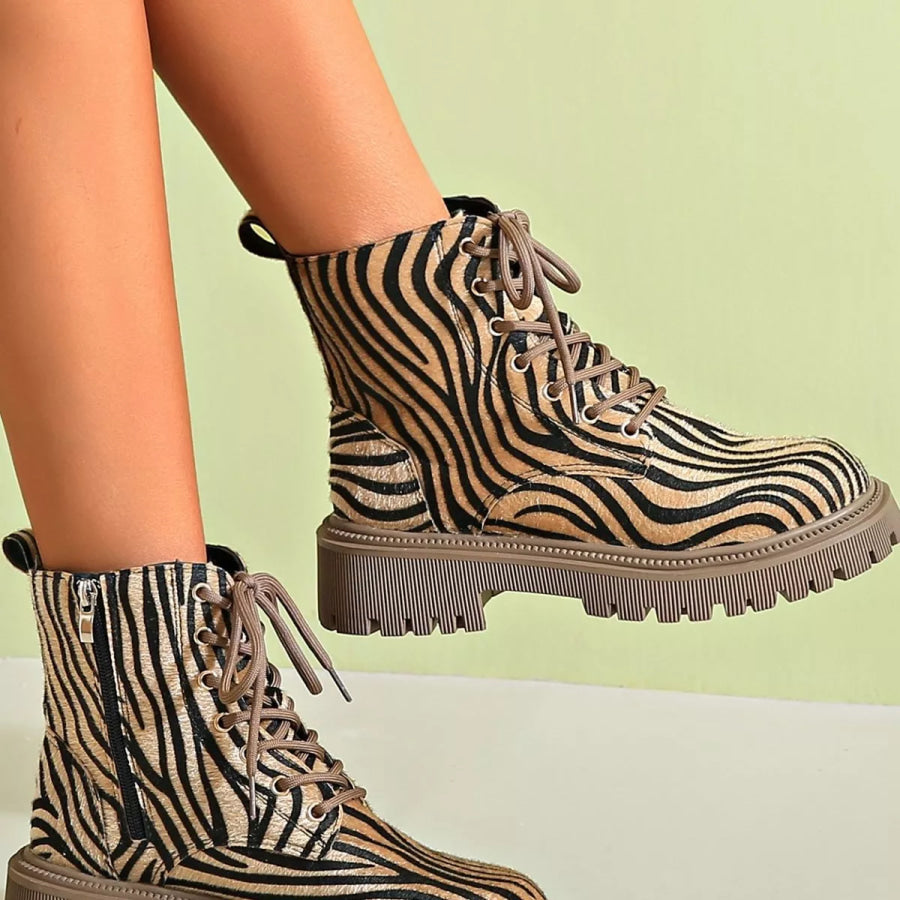 Animal Print Lace-Up Ankle Boots Apparel and Accessories