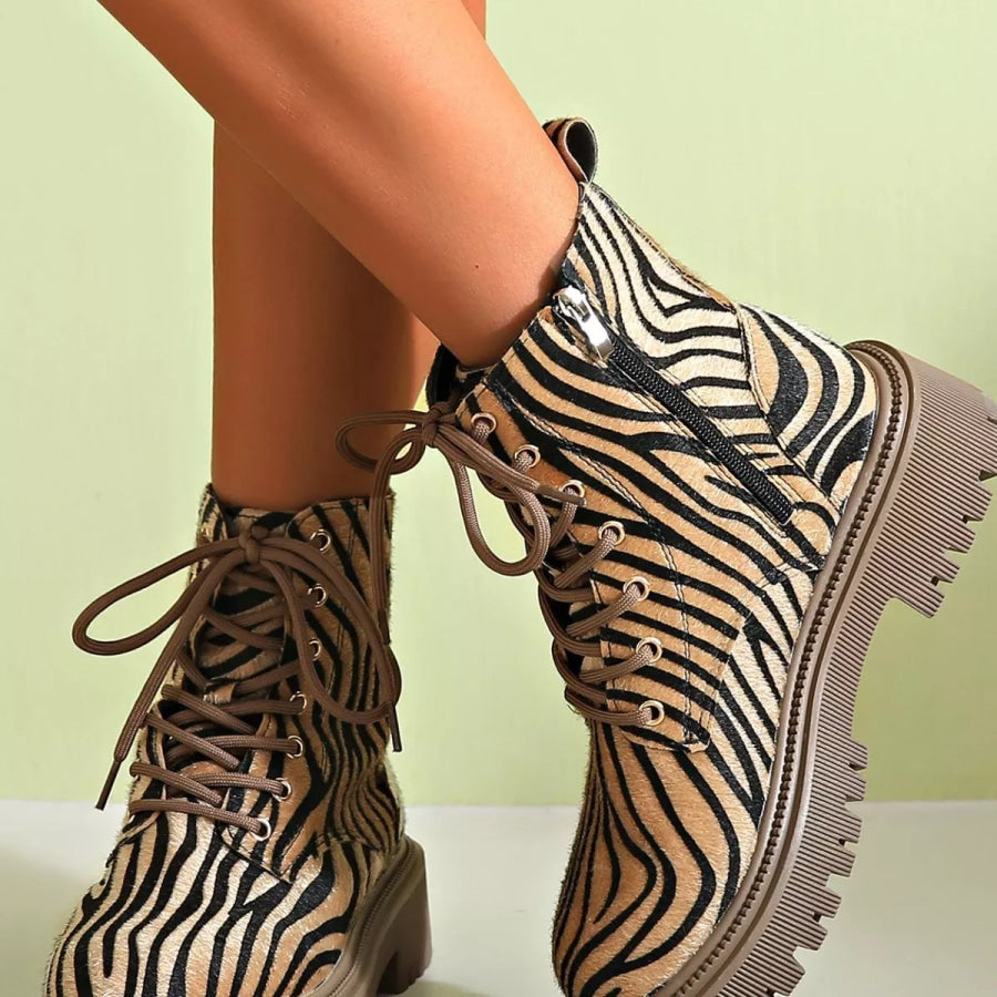 Animal Print Lace-Up Ankle Boots Apparel and Accessories