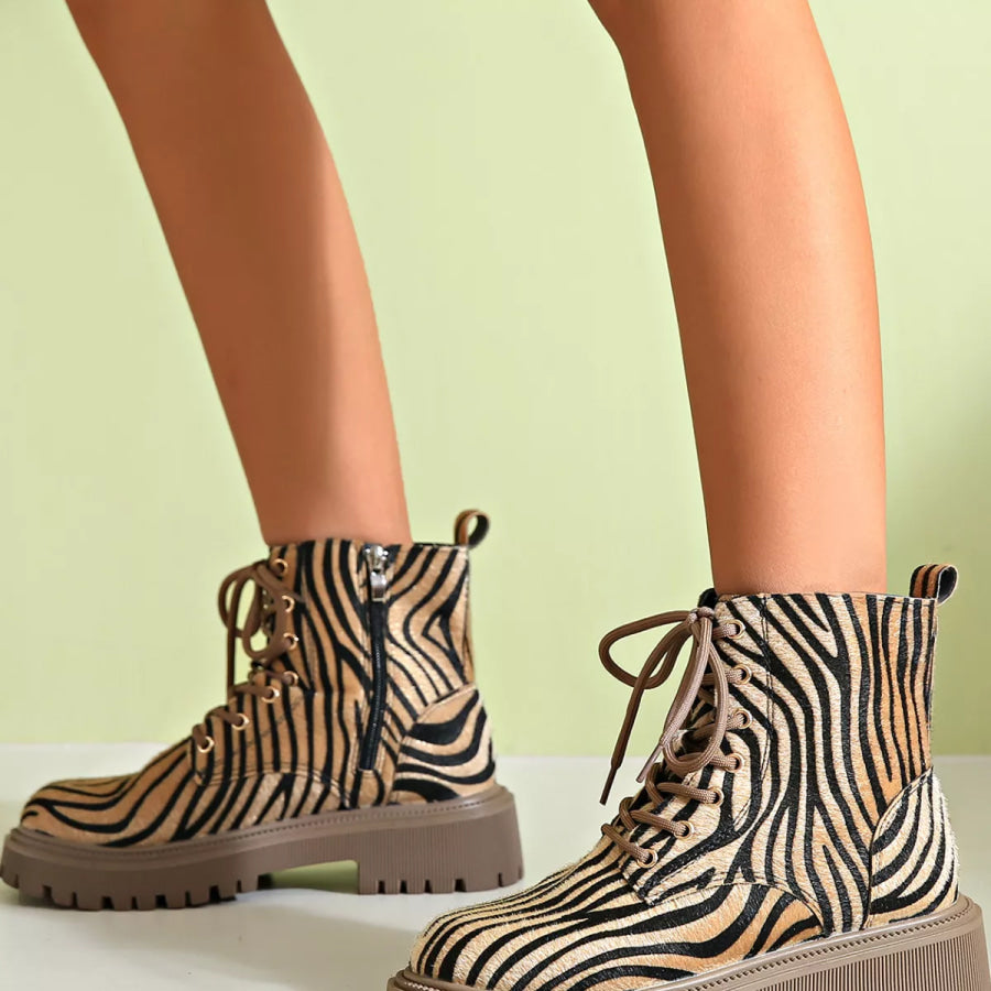 Animal Print Lace-Up Ankle Boots Apparel and Accessories