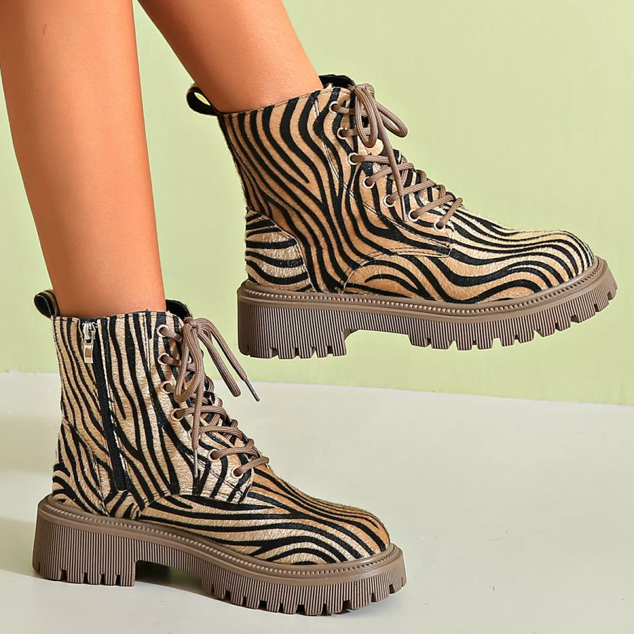 Animal Print Lace-Up Ankle Boots Apparel and Accessories