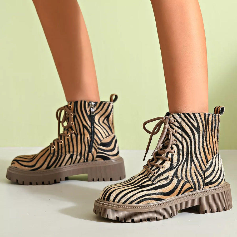 Animal Print Lace-Up Ankle Boots Zebra / 35 Apparel and Accessories
