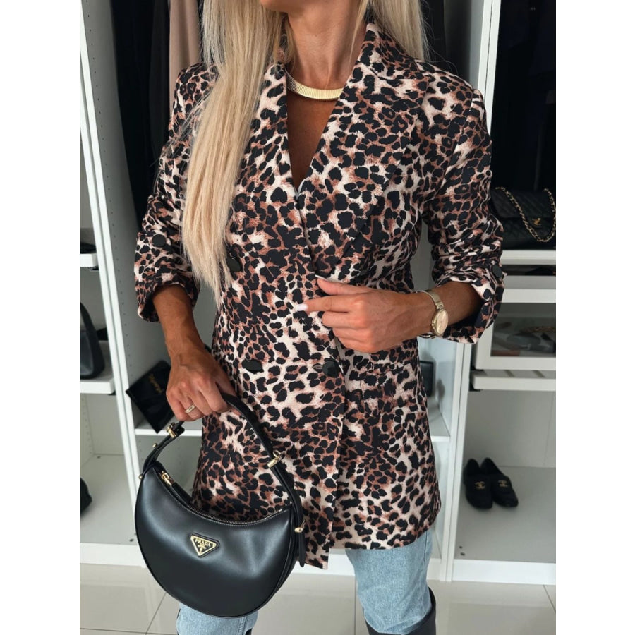 Animal Print Long Sleeve Blazer Leopard / S Apparel and Accessories