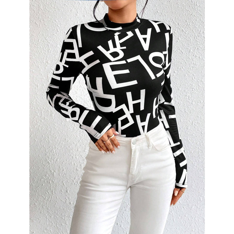 Animal Print Mock Neck Long Sleeve T-Shirt Apparel and Accessories