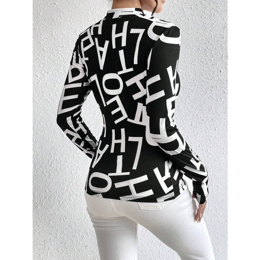 Animal Print Mock Neck Long Sleeve T-Shirt Apparel and Accessories
