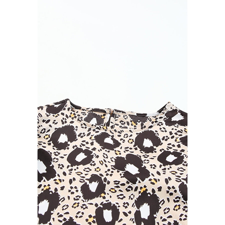 Animal Print Puff Sleeve Round Neck Blouse