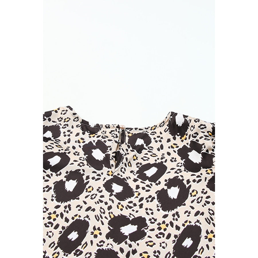 Animal Print Puff Sleeve Round Neck Blouse