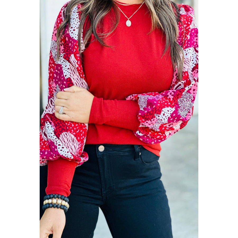 Animal Print Round Neck Long Sleeve T - Shirt Apparel and Accessories