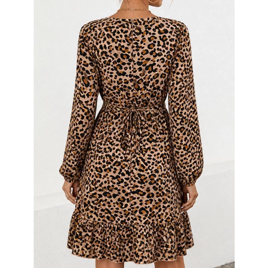 Animal Print Round Neck Mini Dress Apparel and Accessories