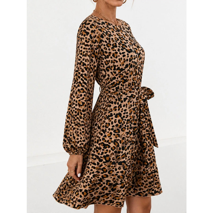 Animal Print Round Neck Mini Dress Apparel and Accessories