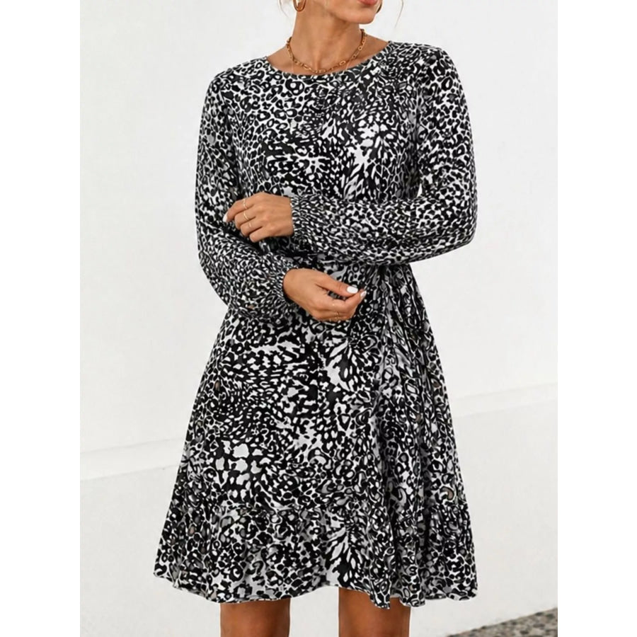 Animal Print Round Neck Mini Dress Apparel and Accessories