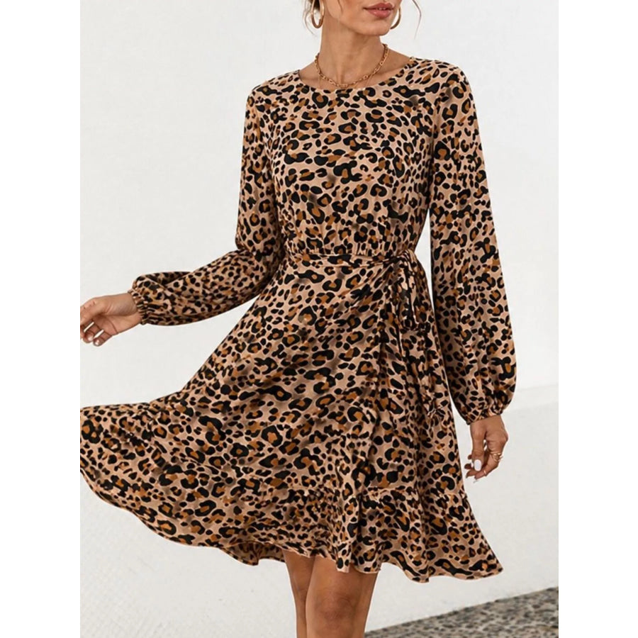 Animal Print Round Neck Mini Dress Apparel and Accessories