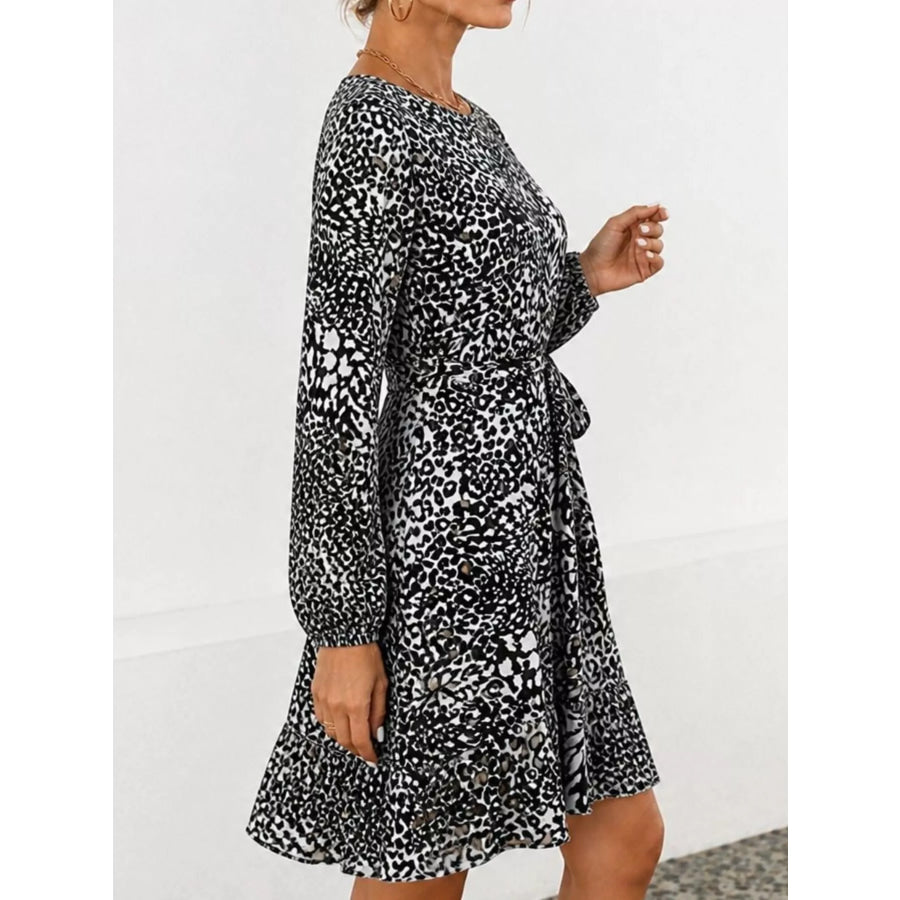 Animal Print Round Neck Mini Dress Apparel and Accessories