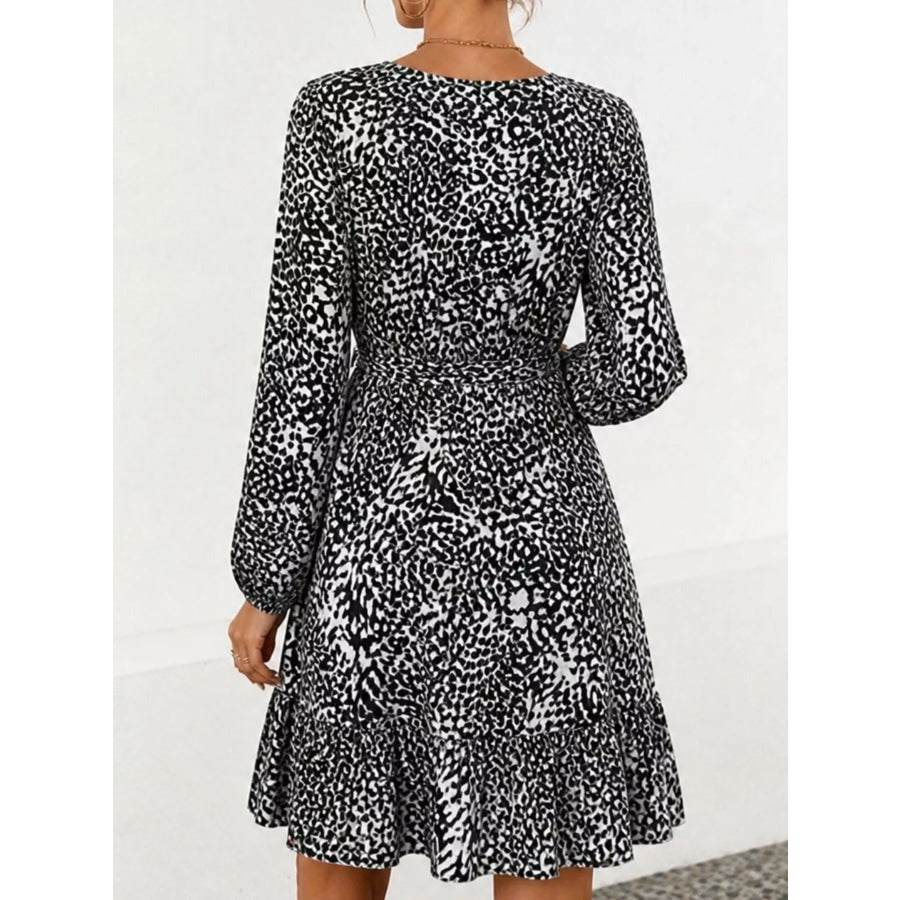 Animal Print Round Neck Mini Dress Apparel and Accessories