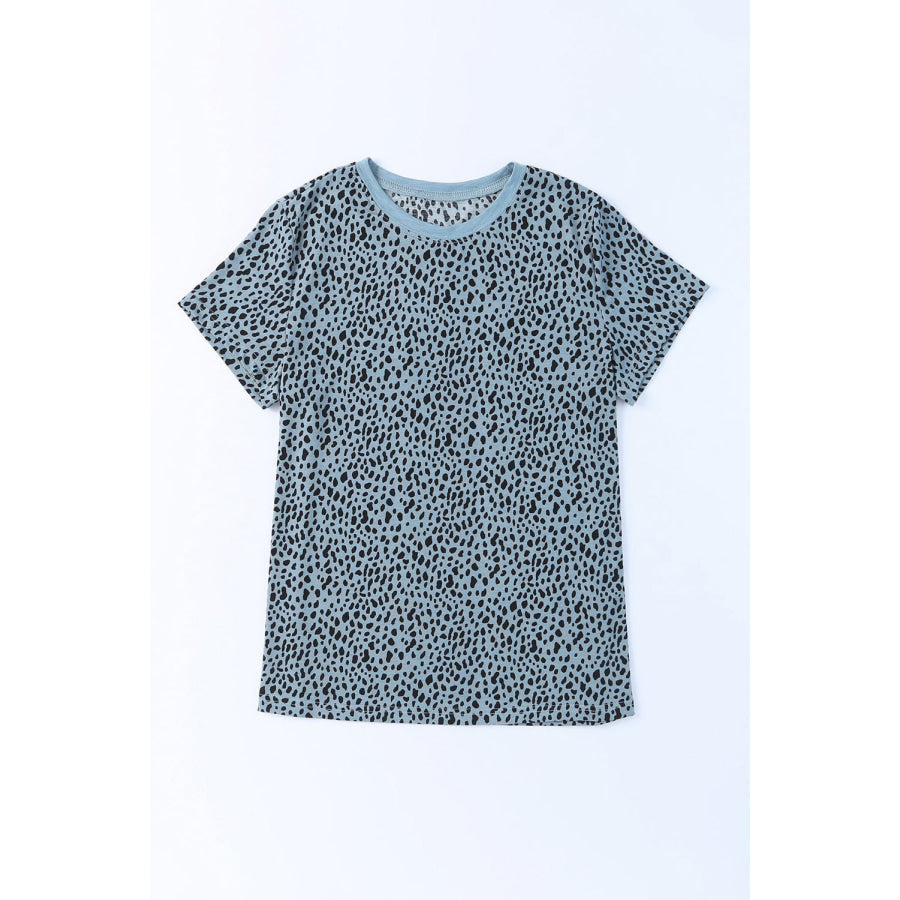 Animal Print Round Neck Short Sleeve T - Shirt Apparel and Accessories