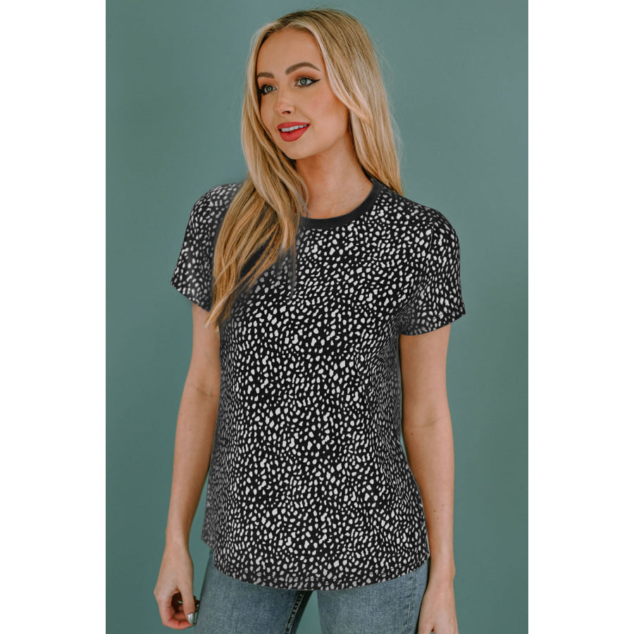 Animal Print Round Neck Short Sleeve T - Shirt Apparel and Accessories