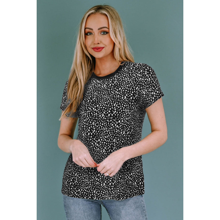 Animal Print Round Neck Short Sleeve T - Shirt Apparel and Accessories