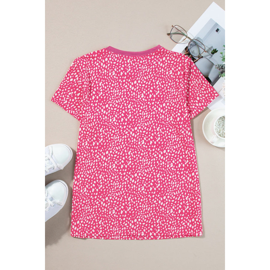 Animal Print Round Neck Short Sleeve T - Shirt Apparel and Accessories