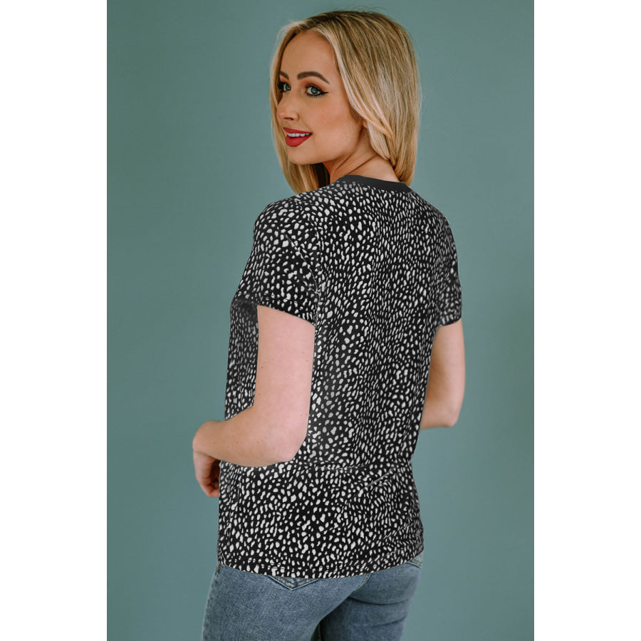 Animal Print Round Neck Short Sleeve T - Shirt Apparel and Accessories
