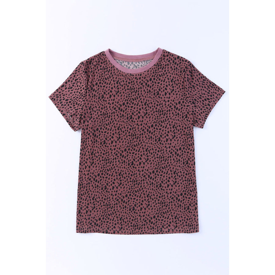 Animal Print Round Neck Short Sleeve T - Shirt Apparel and Accessories