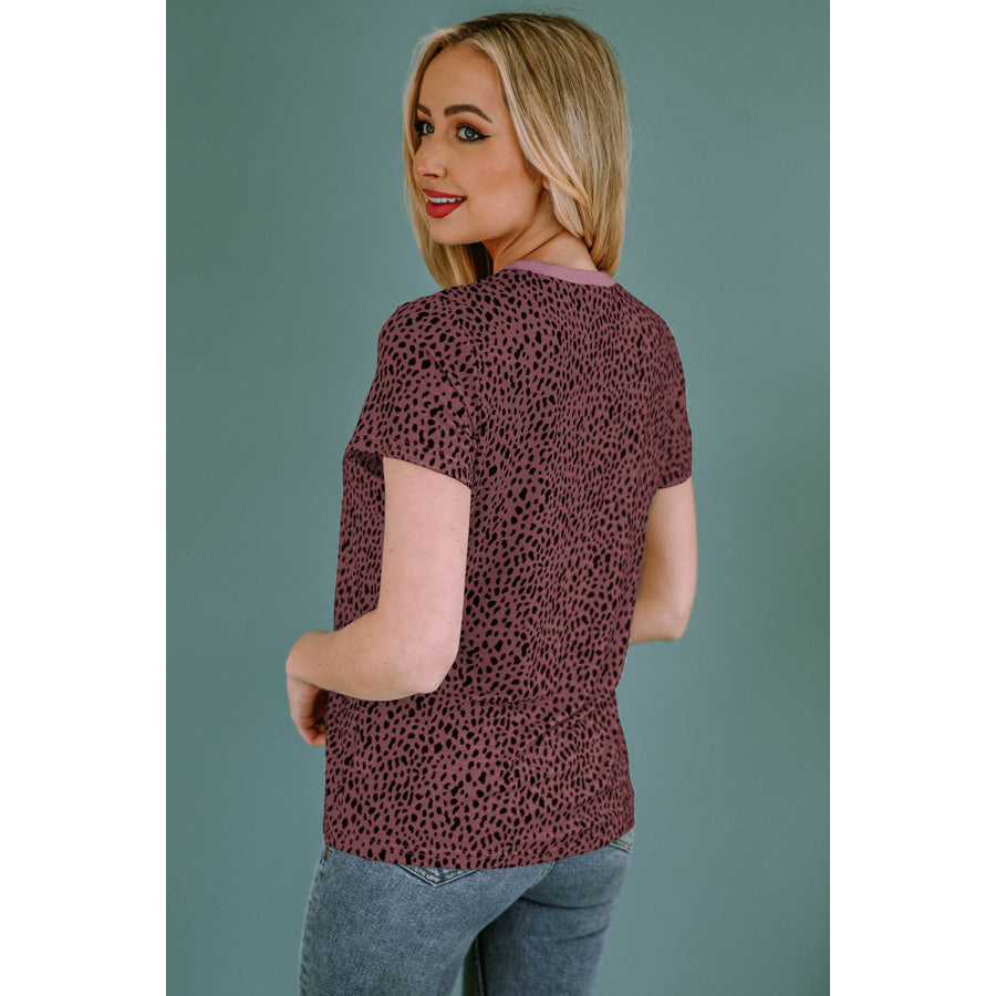 Animal Print Round Neck Short Sleeve T - Shirt Apparel and Accessories