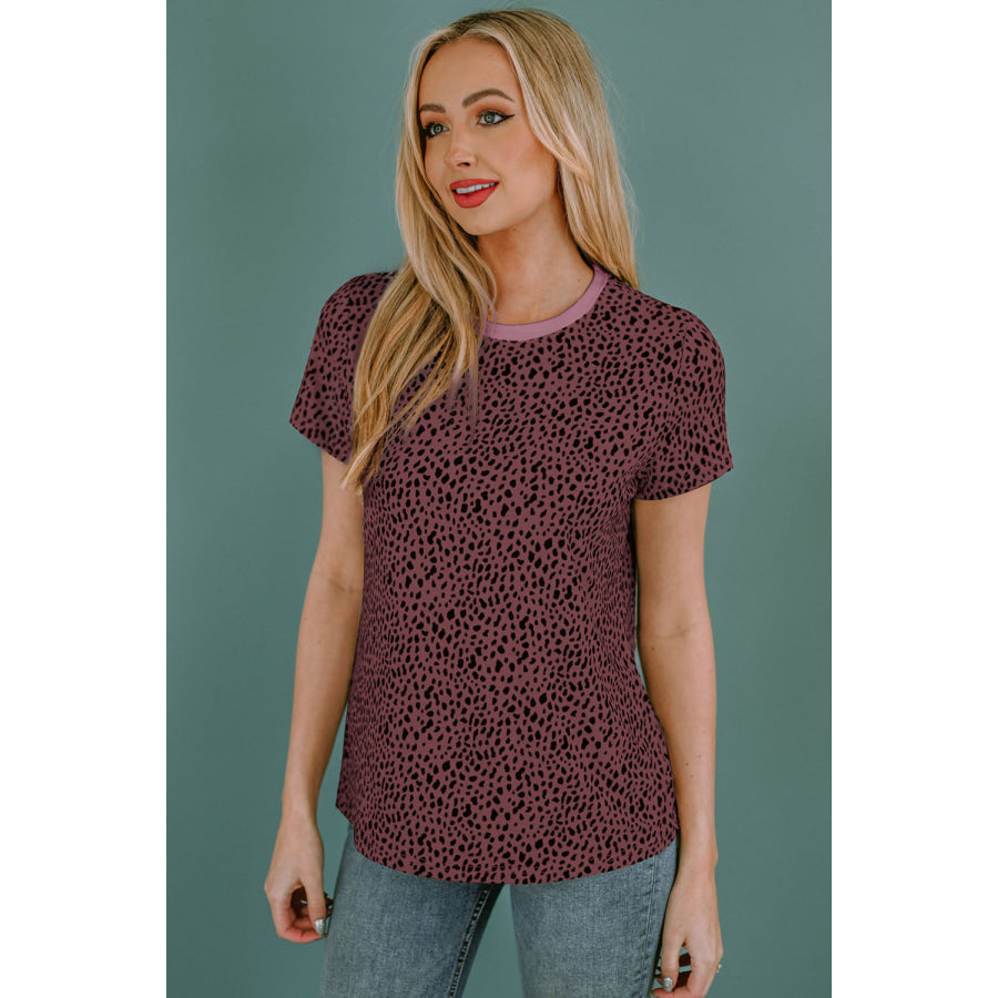 Animal Print Round Neck Short Sleeve T - Shirt Apparel and Accessories