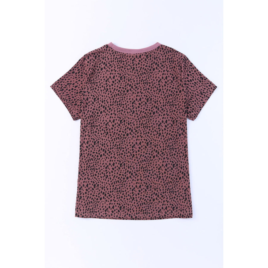 Animal Print Round Neck Short Sleeve T - Shirt Apparel and Accessories