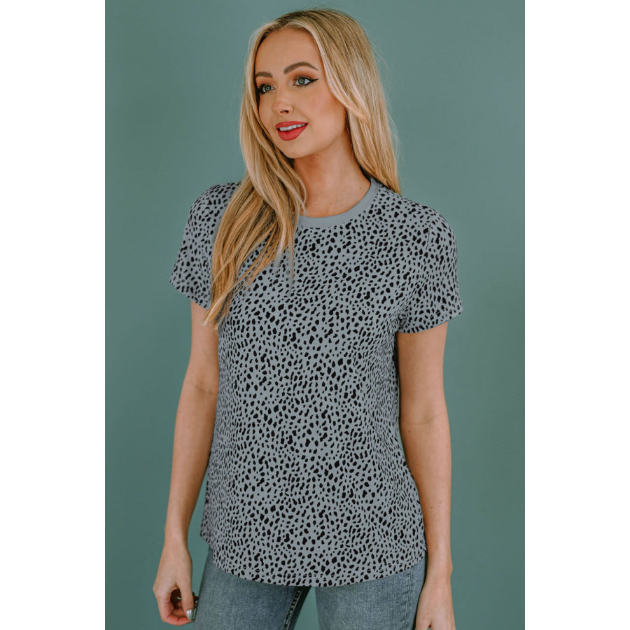 Animal Print Round Neck Short Sleeve T - Shirt Apparel and Accessories
