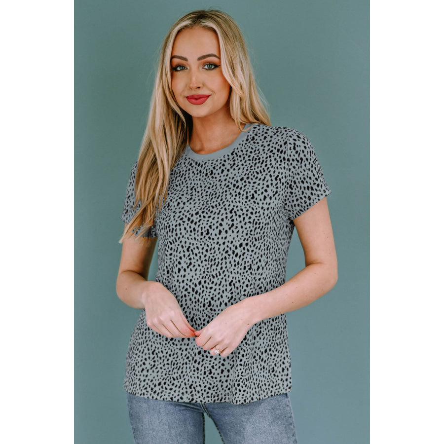 Animal Print Round Neck Short Sleeve T - Shirt Apparel and Accessories
