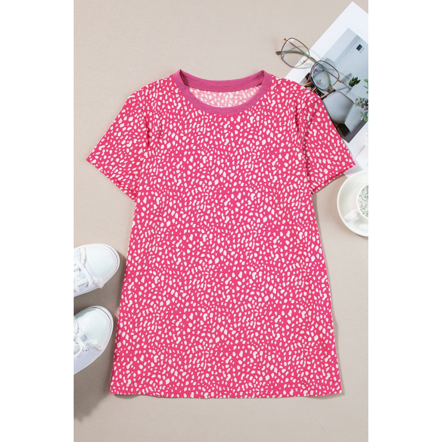 Animal Print Round Neck Short Sleeve T - Shirt Apparel and Accessories