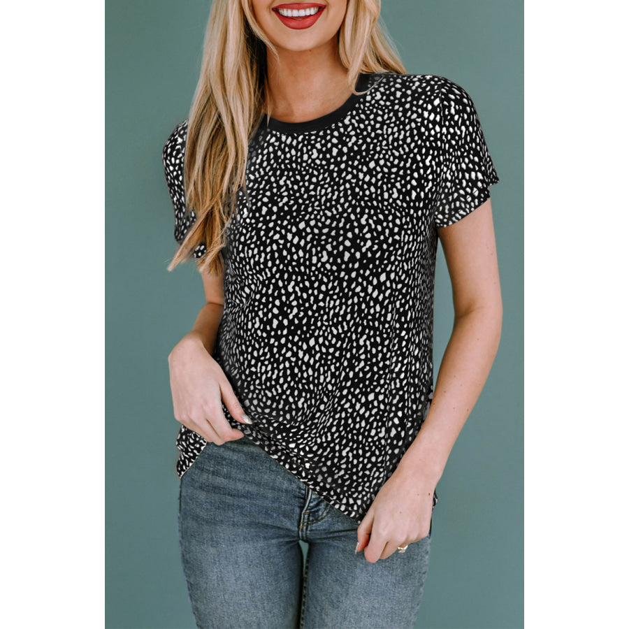 Animal Print Round Neck Short Sleeve T - Shirt Black / S Apparel and Accessories